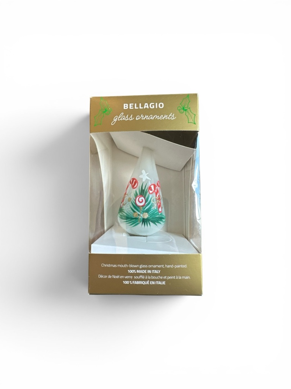 Bellagio Italian Mouth Blown Glass Christmas Tree Ornament With Box Candy Canes